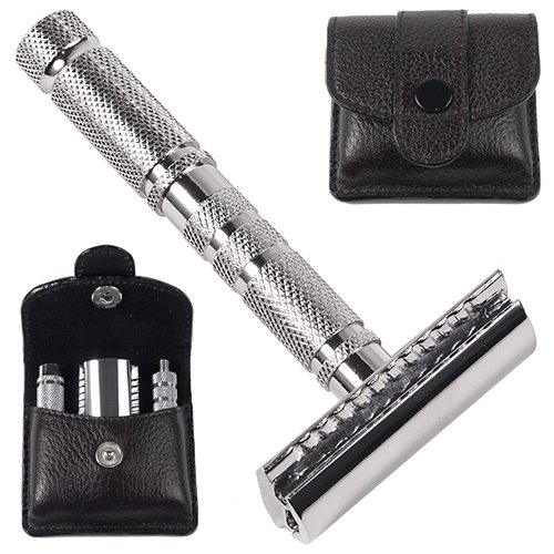 A1R 4-Piece Travel Safety Razor and Leather Case
