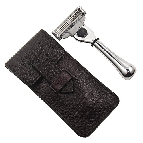 TRAVM3 Mach 3 Compatible Travel Razor with Leather Case
